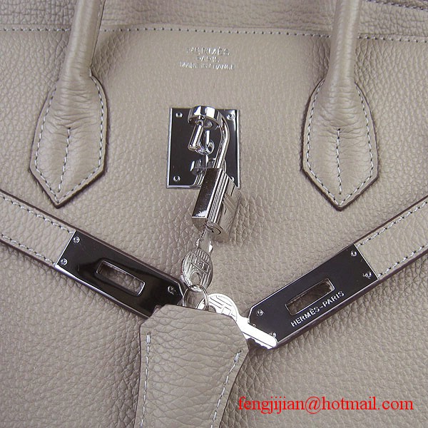 Hermes 35cm Embossed Veins Leather Bag Grey 6089 Silver Hardware